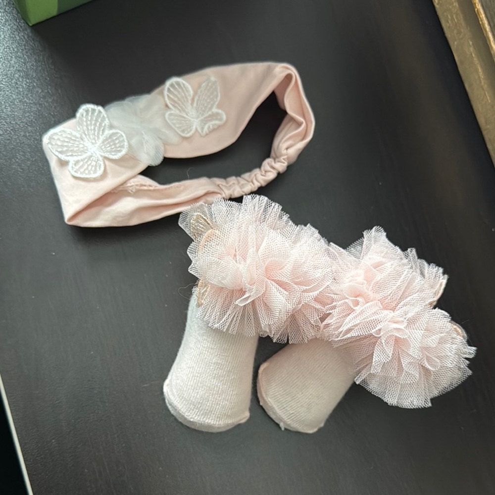 Pink Floral Headband and Booties Set